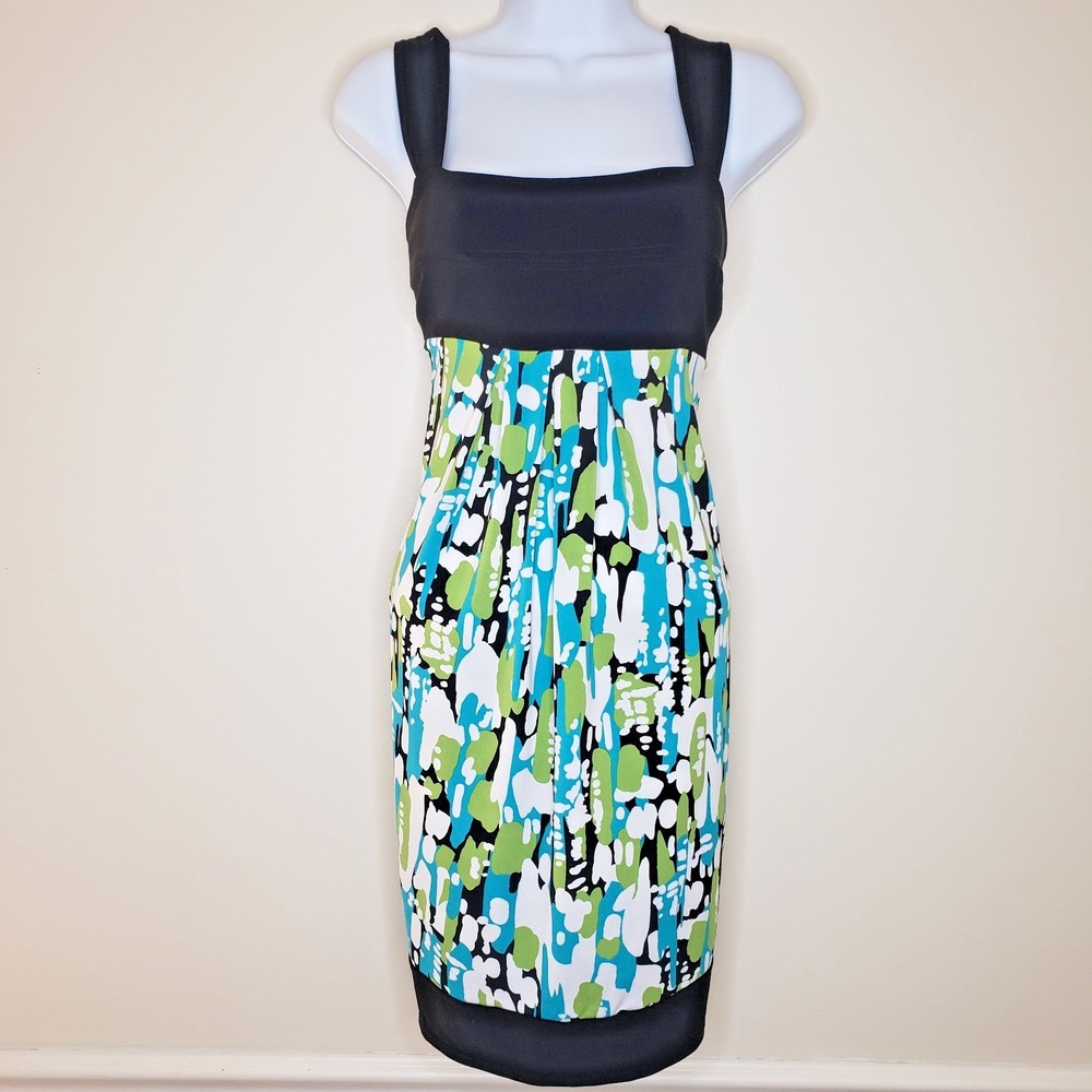 Julian Taylor Abstract Empire Waist Dress Sz 12 Square Neck Y2K Retro Preppy Mod